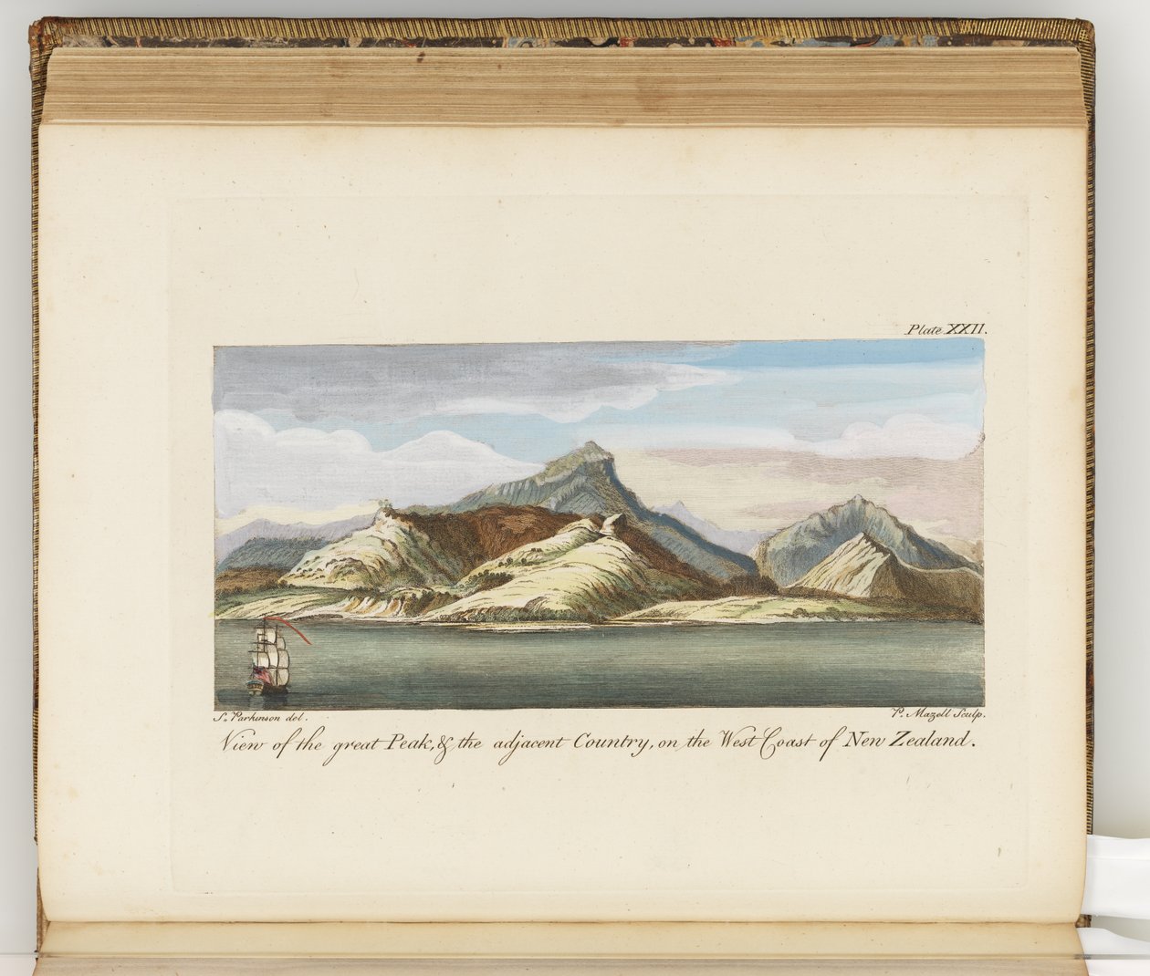 Näkymä Suurelle huipulle, kuva päiväkirjasta matkasta Etelämerille: Hänen Majesteettinsa aluksessa, Endeavour, 1794 (käsinvärinen kaiverrus) tekijältä Sydney