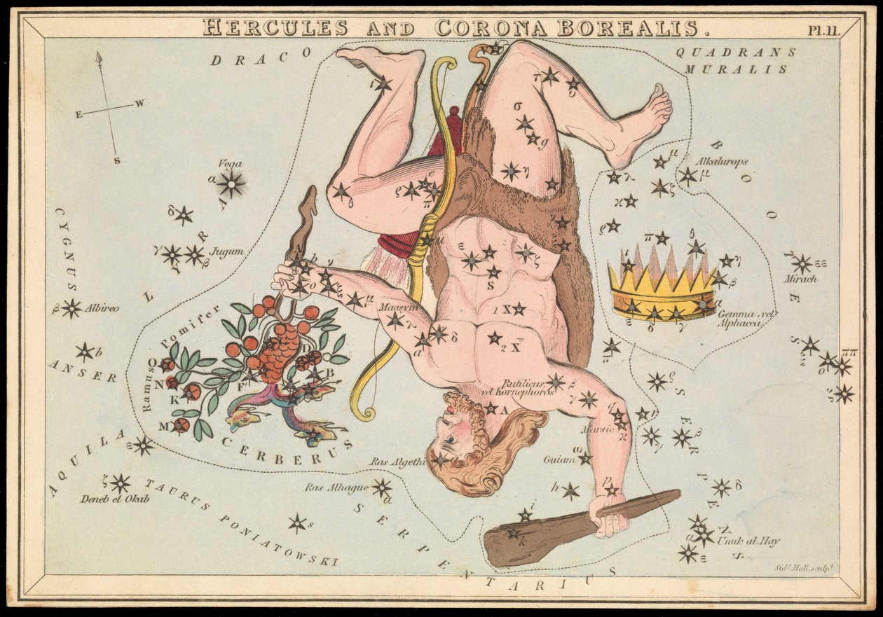 Hercules ja Corona Borealis, n.1825 (kortti, paperi, kudos ) tekijältä Sydney Hall