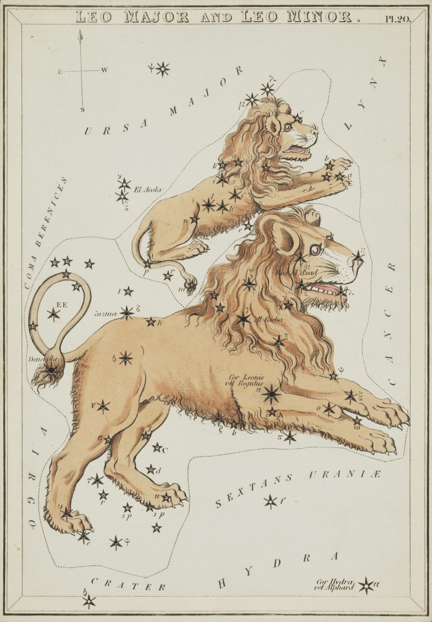 Leo Major ja Leo Minor, kuvitus "Uranian peilistä" tekijältä Sydney Hall