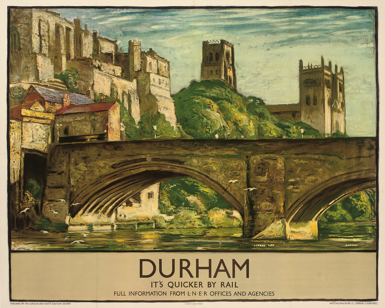 British Railways -juliste, joka mainostaa Durhamia, n. 1935 (värilitografia) tekijältä Sydney Lee