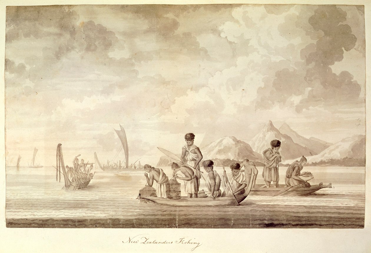 Add.23920, f.44 Uusiseelantilaisten kalastus, tammikuu 1770 tekijältä Sydney Parkinson