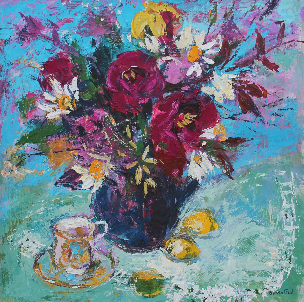 Still Life with Tea Cup, 2013, öljy levylle tekijältä Sylvia Paul