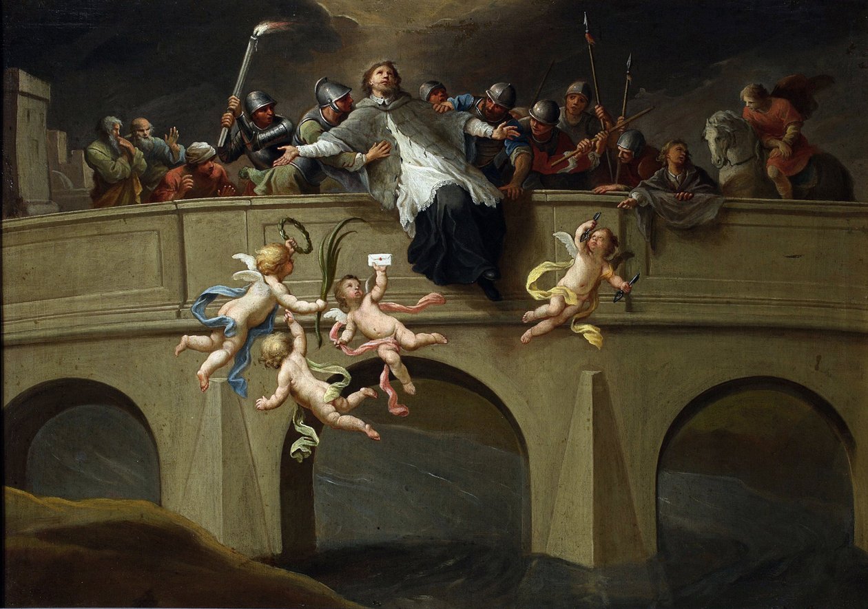 Le martyre de Jean Nepomucene (1345-1393) - Pyhän Johannes Nepomukin marttyyrikuolema Czechowiczissa, Szymonissa (1689-1775). Öljy kankaalle, koko: 61x86,5, n. 1750, Kansallismuseo, Varsova tekijältä Szymon Czechowicz