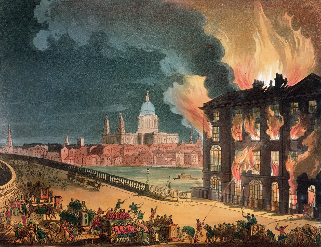 Tuli Albion Millissa, Blackfriars Bridge, Ackermannin "Lontoon mikrokosmosta" n. 1808-11 tekijältä Pugin and Rowlandson