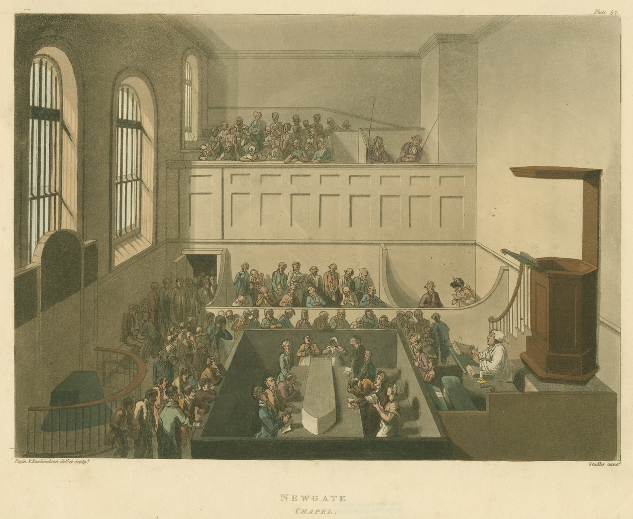 Newgate Chapel, 1809 (akvatinta) tekijältä Pugin and Rowlandson