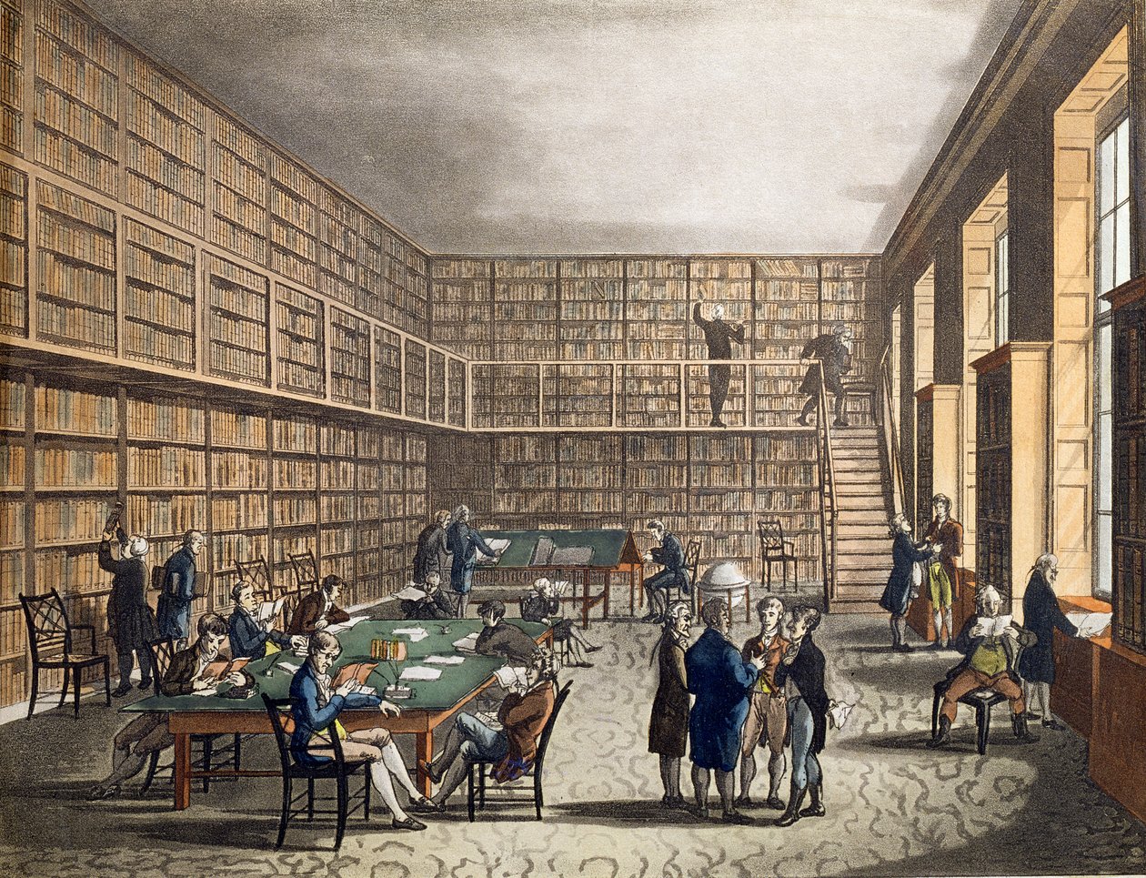 The Library at The Royal Institution, Albemarle Street, kaivertaja Joseph Constantine (1780-1812) Stadler, 1809. tekijältä Pugin and Rowlandson