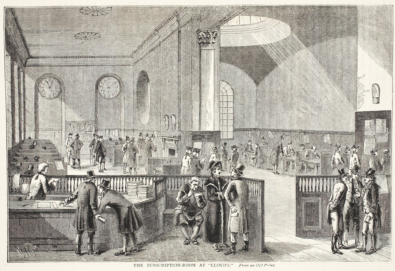 Lloydsin tilaushuone vanhan painoksen jälkeen tekijältä Pugin and Rowlandson