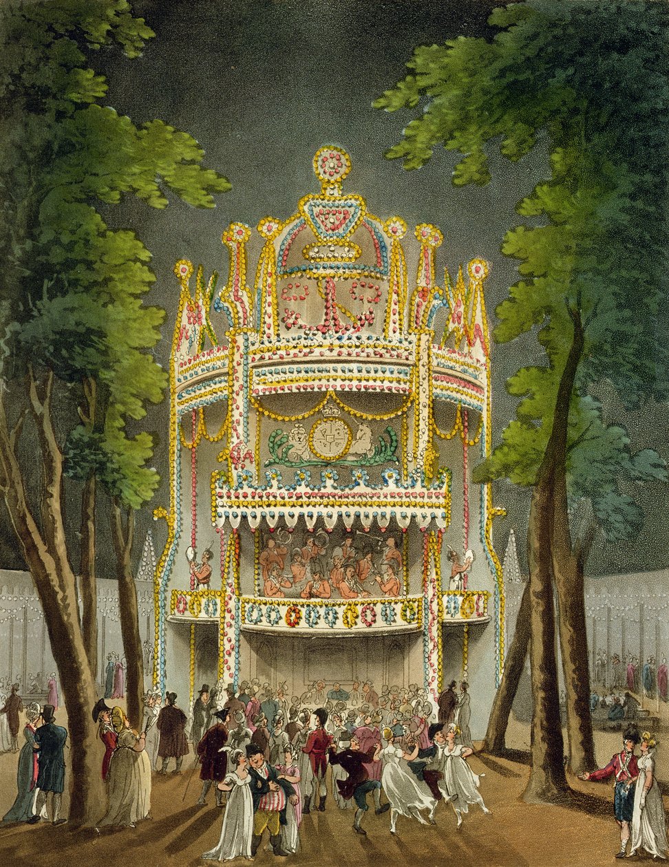 Vauxhall Gardens, 1808 (akvatinta) tekijältä Pugin and Rowlandson