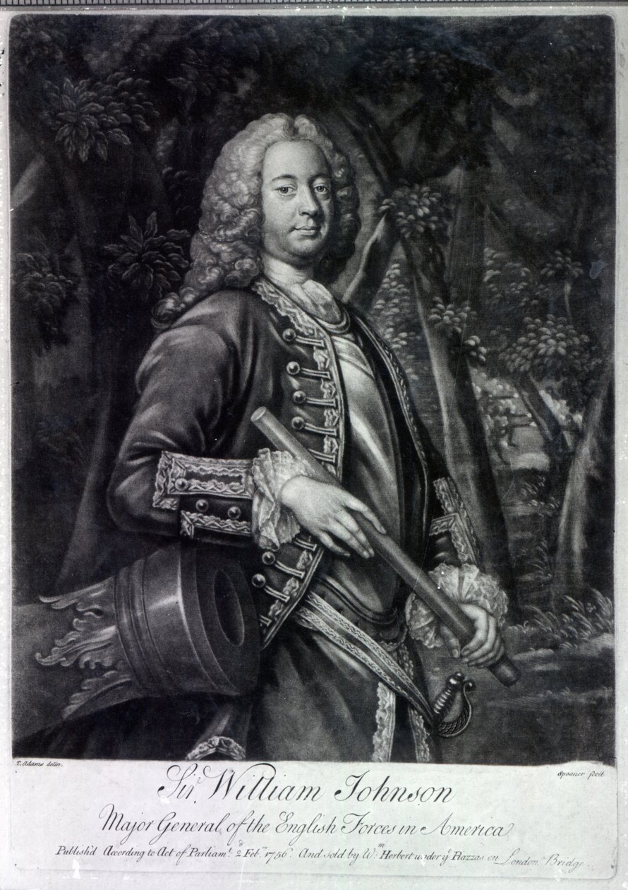 Sir William Johnson, kaiverrus Charles Spooner, 1756 (mezzotint) tekijältä T. Adams