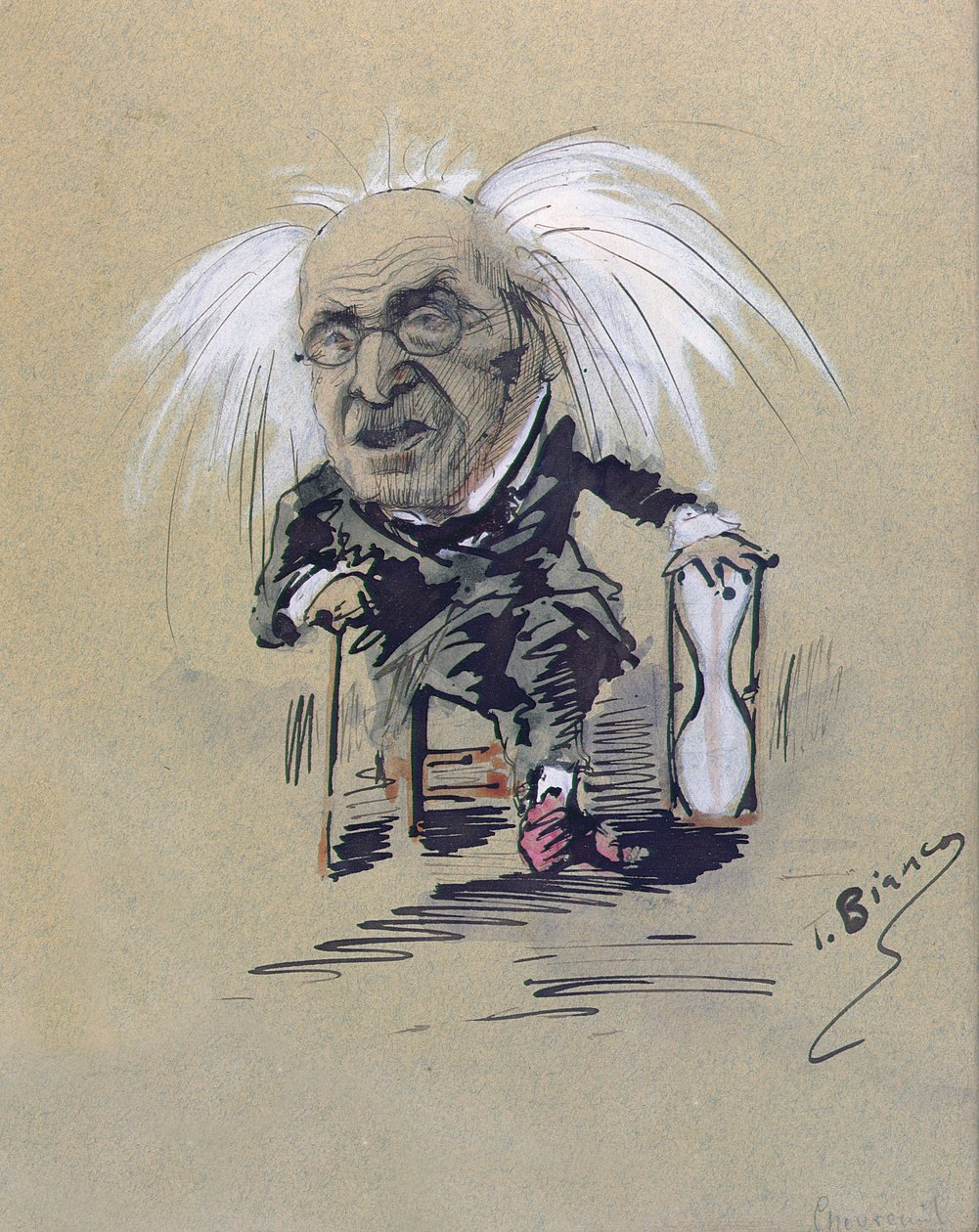 Karikatyyri Michel-Eugene Chevreulista (1786-1889) noin 1885-89 (tussi ja tussi ja guassi paperille). tekijältä T. Bianco