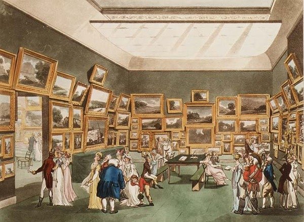 Old Bond Street: Ackermans Microcosm of London -vesiväripiirustusnäyttely tekijältä T. and Pugin Rowlandson