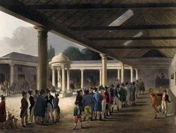 Tattersalls Horse Repository Lontoon Ackermanns Microcosmista tekijältä T. and Pugin Rowlandson