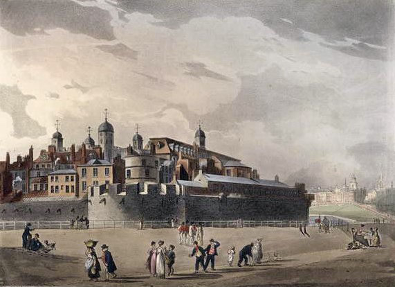 Näkymä tornista, Ackermanns Microcosm of London, Volume III, Pub. 1809 (käsinvärinen akvatinta) tekijältä T. and Pugin Rowlandson
