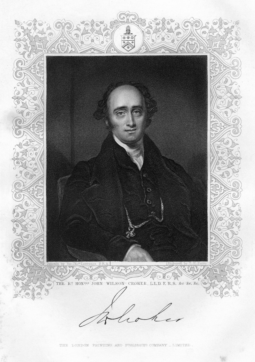 John Wilson Croker 1780-1857, irlantilainen valtiomies ja kirjailija, 1800-luku. tekijältä TH Parry