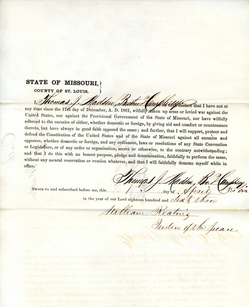 Uskollisuusvala Thomas J.Madden Missourista, St.Louisin kreivikunta tekijältä T.J. Madden