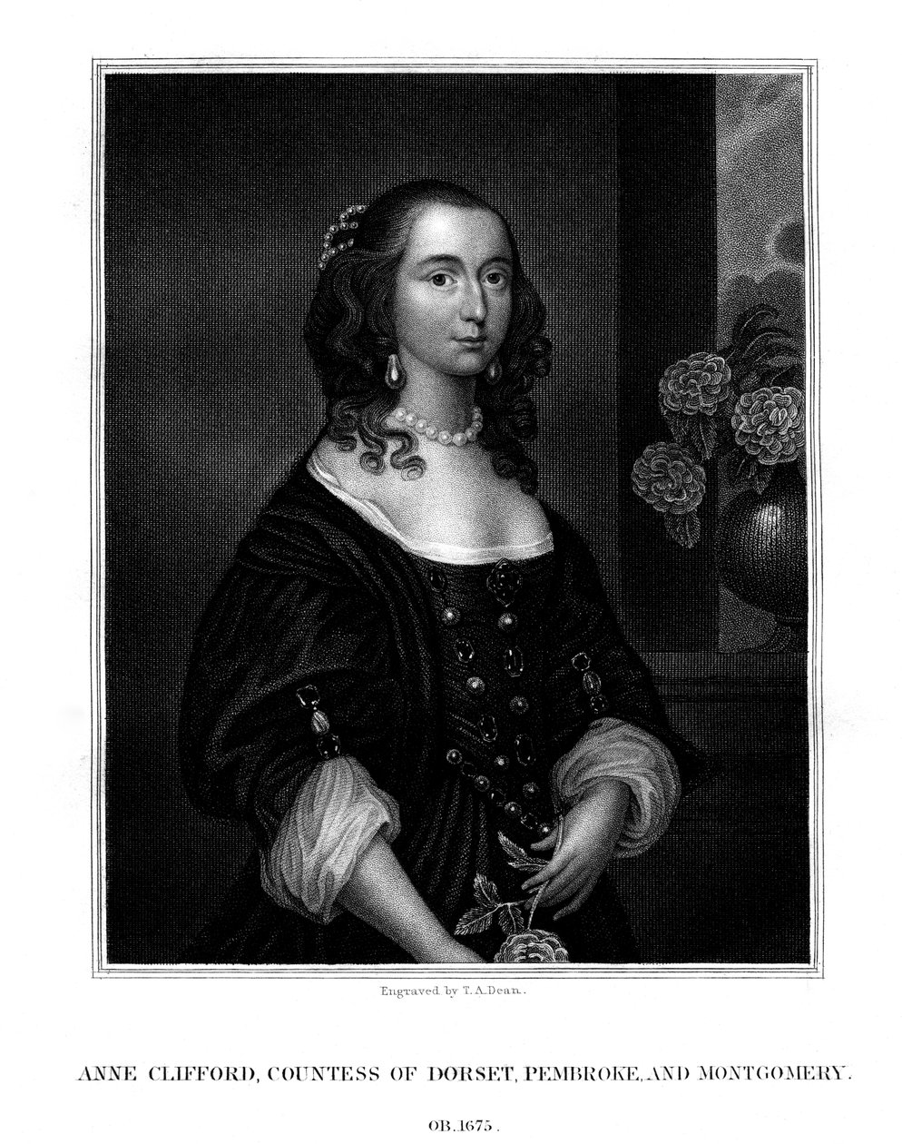 Lady Anne Clifford, Dorsetin, Pembroken ja Montgomeryn kreivitär, 1825. tekijältä T. A. Dean