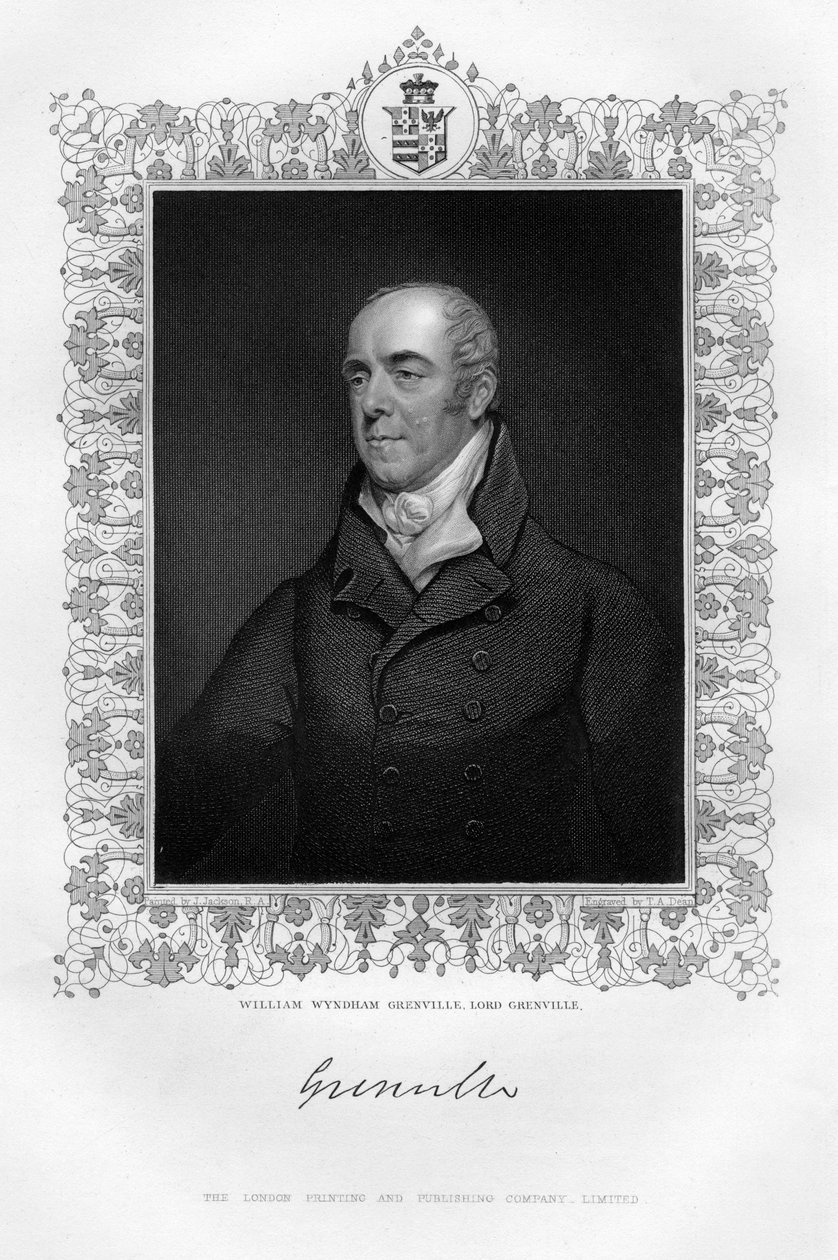 William Wyndham Grenville 1759-1834, ensimmäinen paroni Grenville, englantilainen poliitikko, 1800-luku. tekijältä T. A. Dean