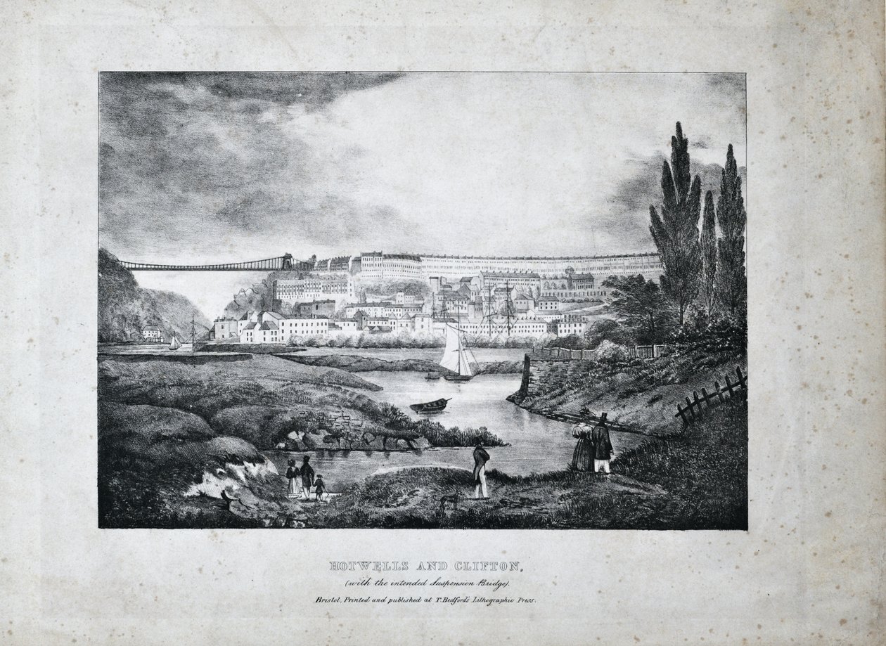 Hotwells ja Clifton, noin 1831 (litografia paperille). tekijältä T. Bedford