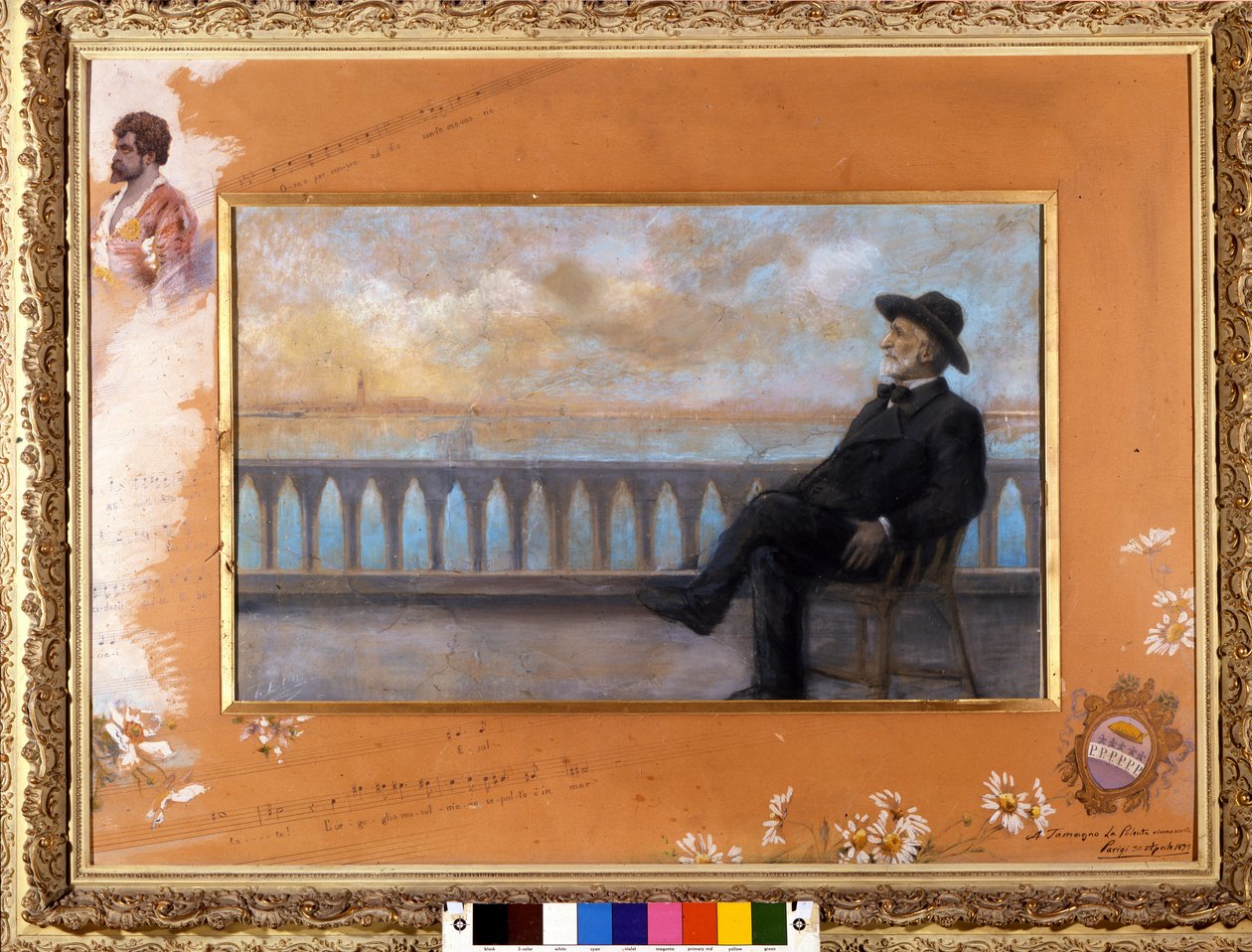Italialaisen säveltäjän (1813-1901) Giuseppe Verdin muotokuva Venetsiassa. T. Biancon pastelli, jonka säveltäjä lahjoitti laulaja Tamagnolle vuonna 1897. tekijältä T. Bianco