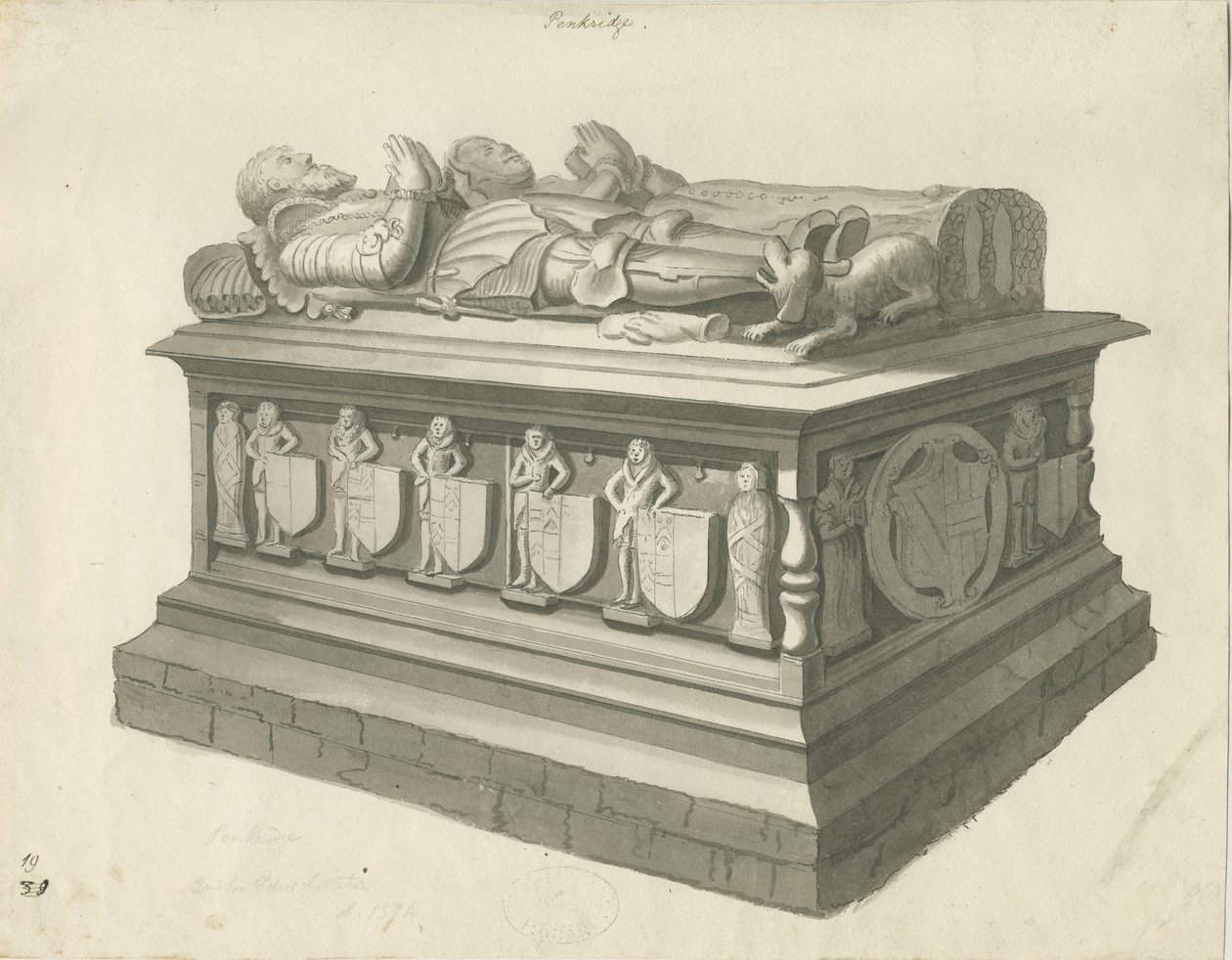 Penkridge Church - [Sir Edward Littletonin] hauta: seepiapiirros, nd [1700-luvun lopulla] (piirustus) tekijältä T Carter
