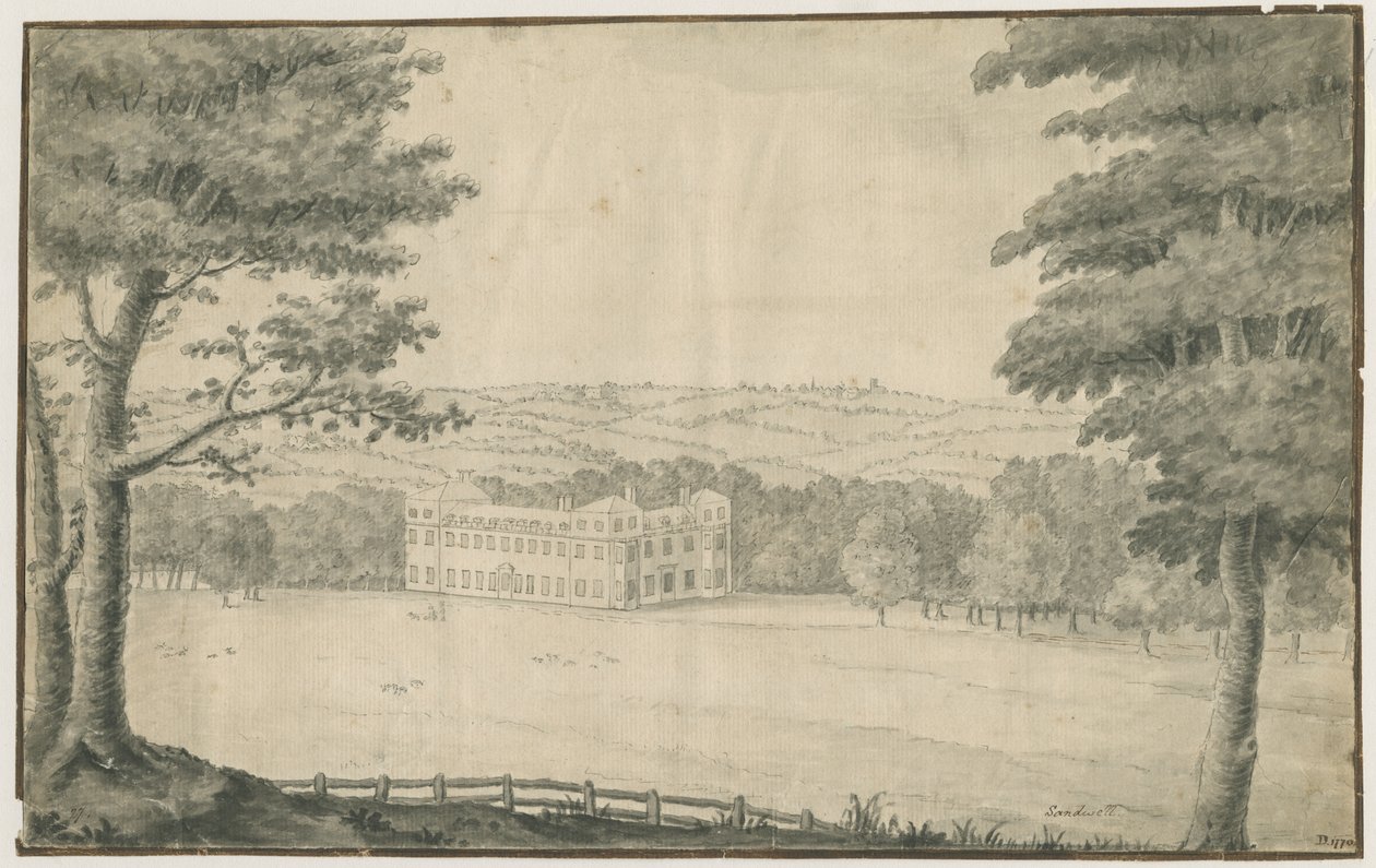 Sandwell Park - Hall: muste- ja pesupiirustus, 1770 tekijältä T Carter