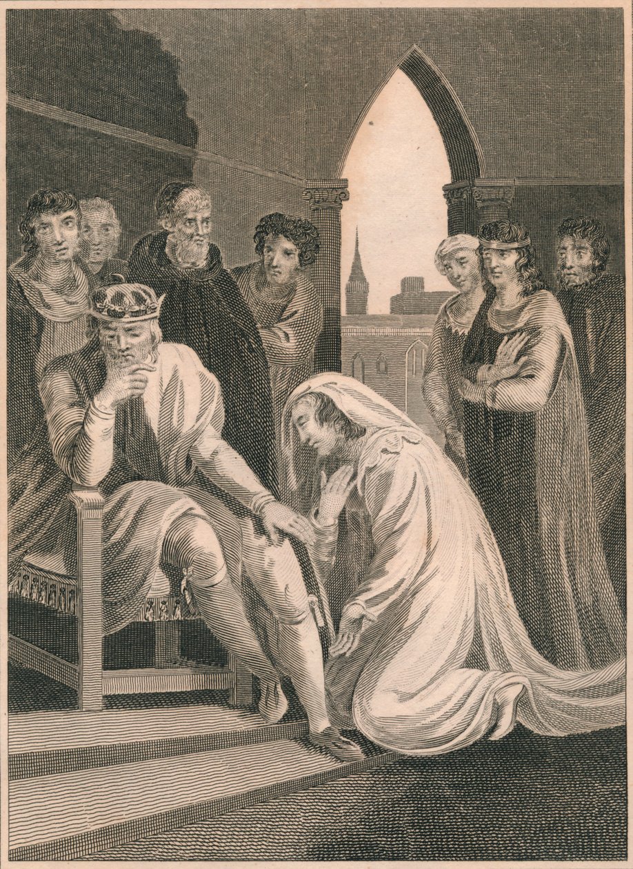 Richard II:n kuningatar, rukoili Simon Burleyn elämän puolesta, 1388, 1864 tekijältä T. Cook