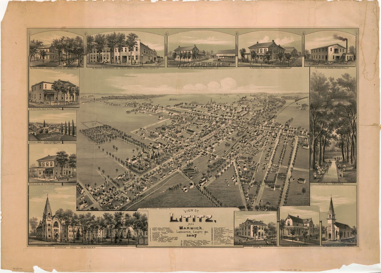 Näkymä Lititzille ja Warwickille, Lancaster County, Pa.: 1887 tekijältä T. M. Fowler