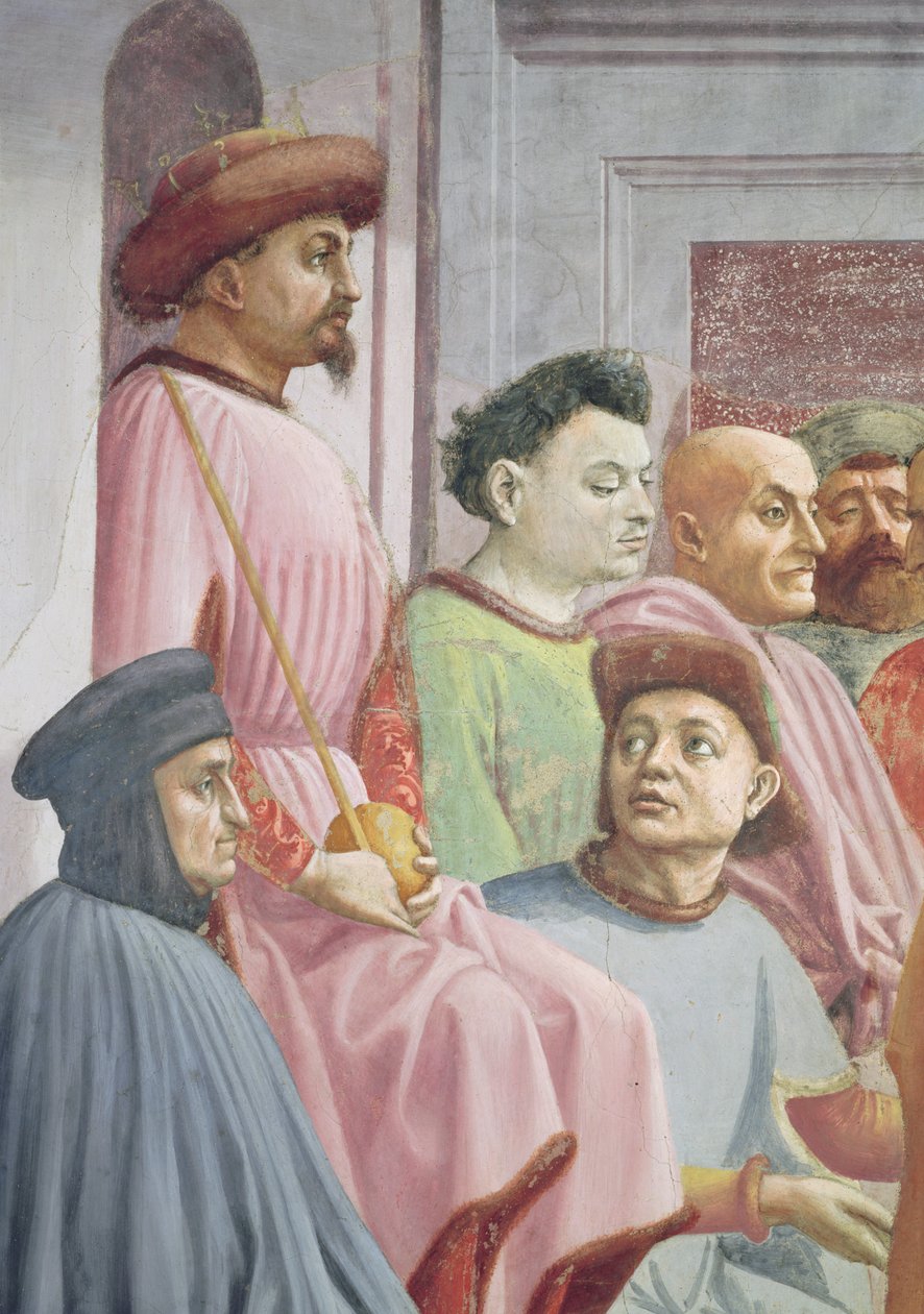 Antiokian kuninkaan Teofiluksen pojan herättäminen, Antiokian kuninkaan yksityiskohta, noin 1427, ks. myös 63302. tekijältä Tommaso Masaccio