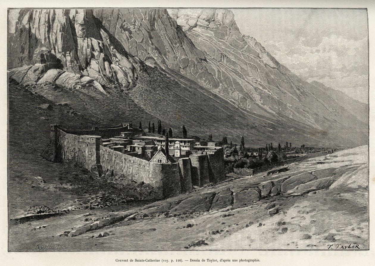 Pyhän Katariinan luostari, Egypti. Taylorin kaiverrus havainnollistamaan tarinaa "Voyage dans l