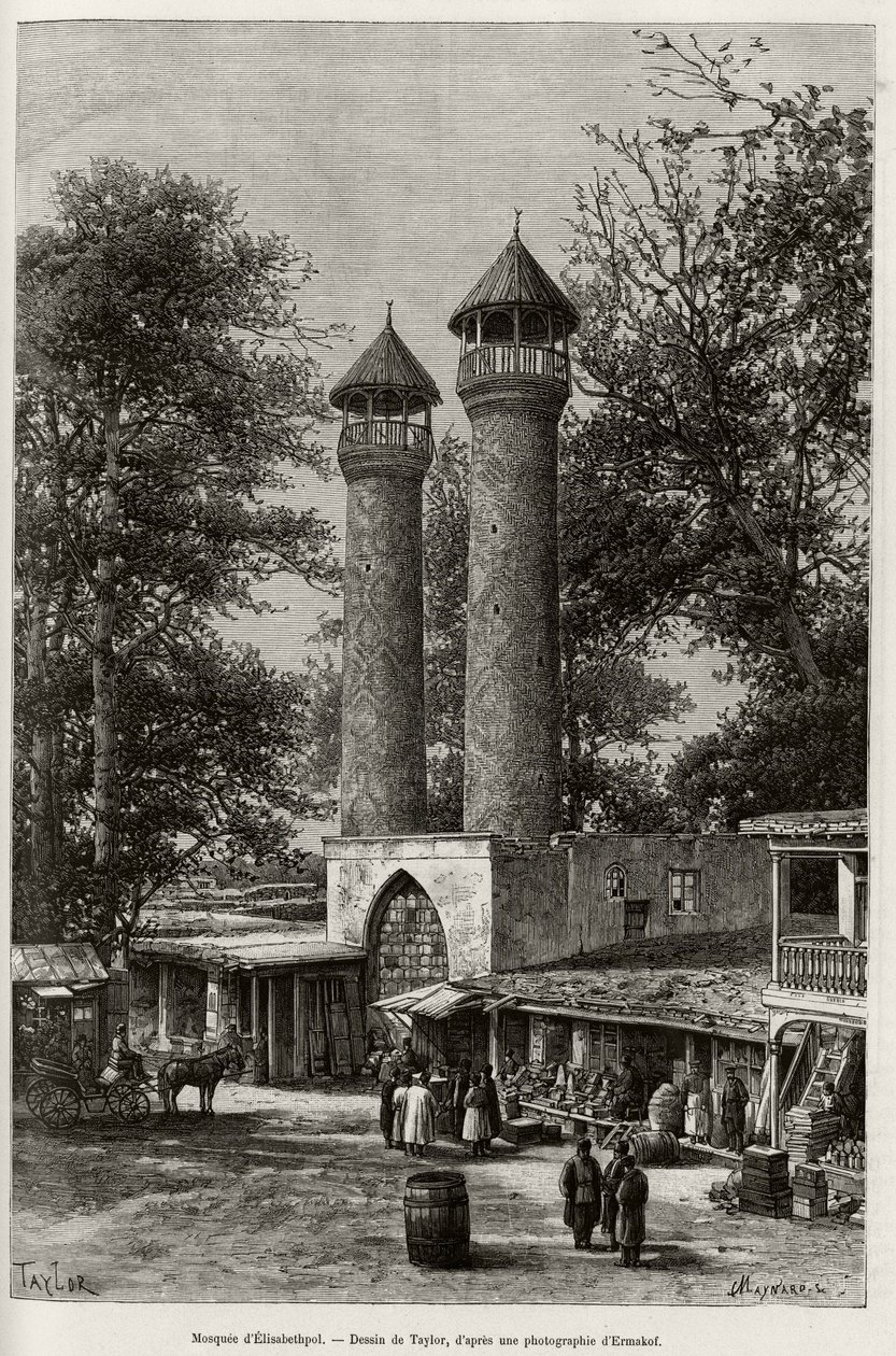 Elisabethpolin moskeija (tai Gandja tai Kirovabad, Azerbaidžan). Taylorin kaiverrus havainnollistamaan akatemiaupseerin Madame B.Chantren tarinaa "A travers l