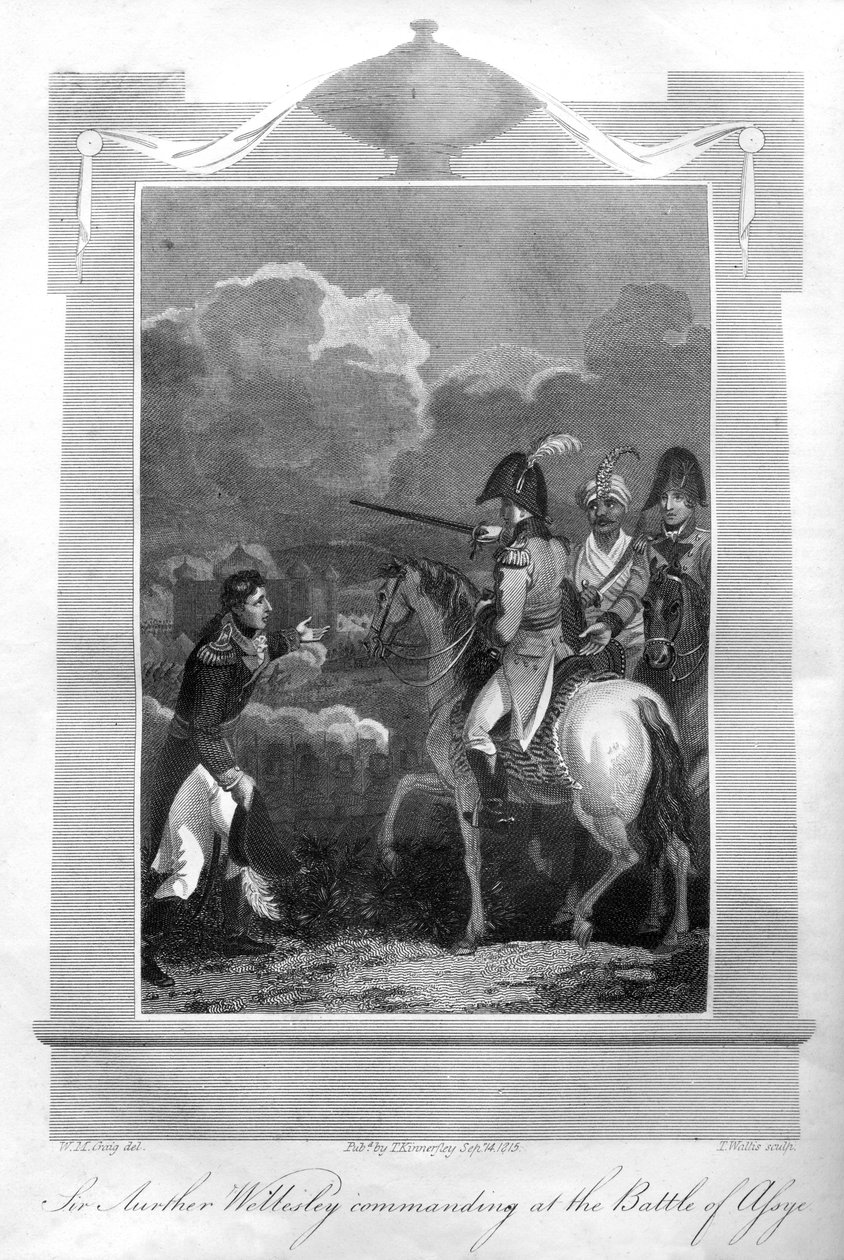 Wellingtonin herttua komensi Assayen taistelua, 1816. tekijältä T. Wallis