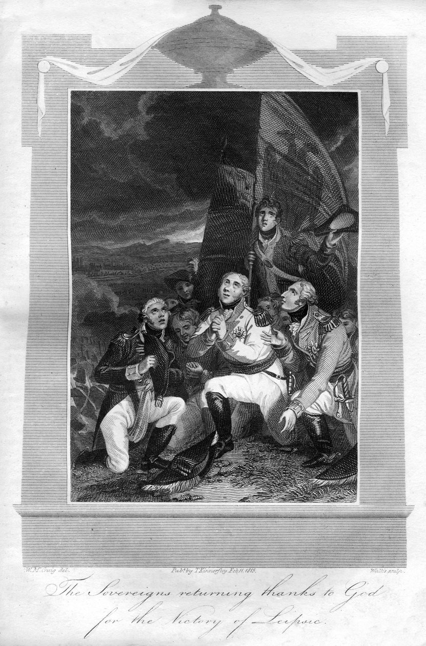 Hallitsijat palaavat kiitoksena Jumalalle Leipzigin voitosta 1816. tekijältä T. Wallis