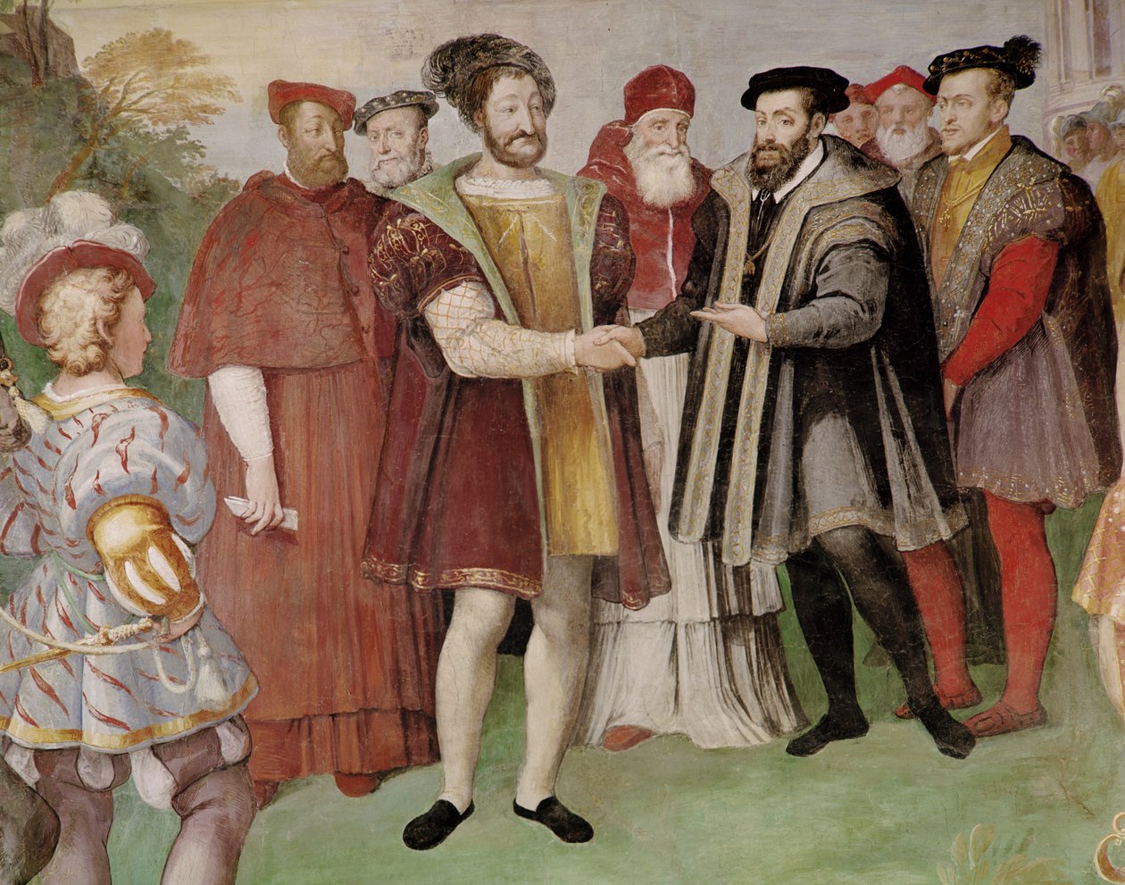 Nizzan aselepo Francis I:n (1494-1547) ja Kaarle V:n (1500-58) välillä "Sala del Consiglio Trentosta" (yksityiskohta 133346) tekijältä Federico Zuccaro