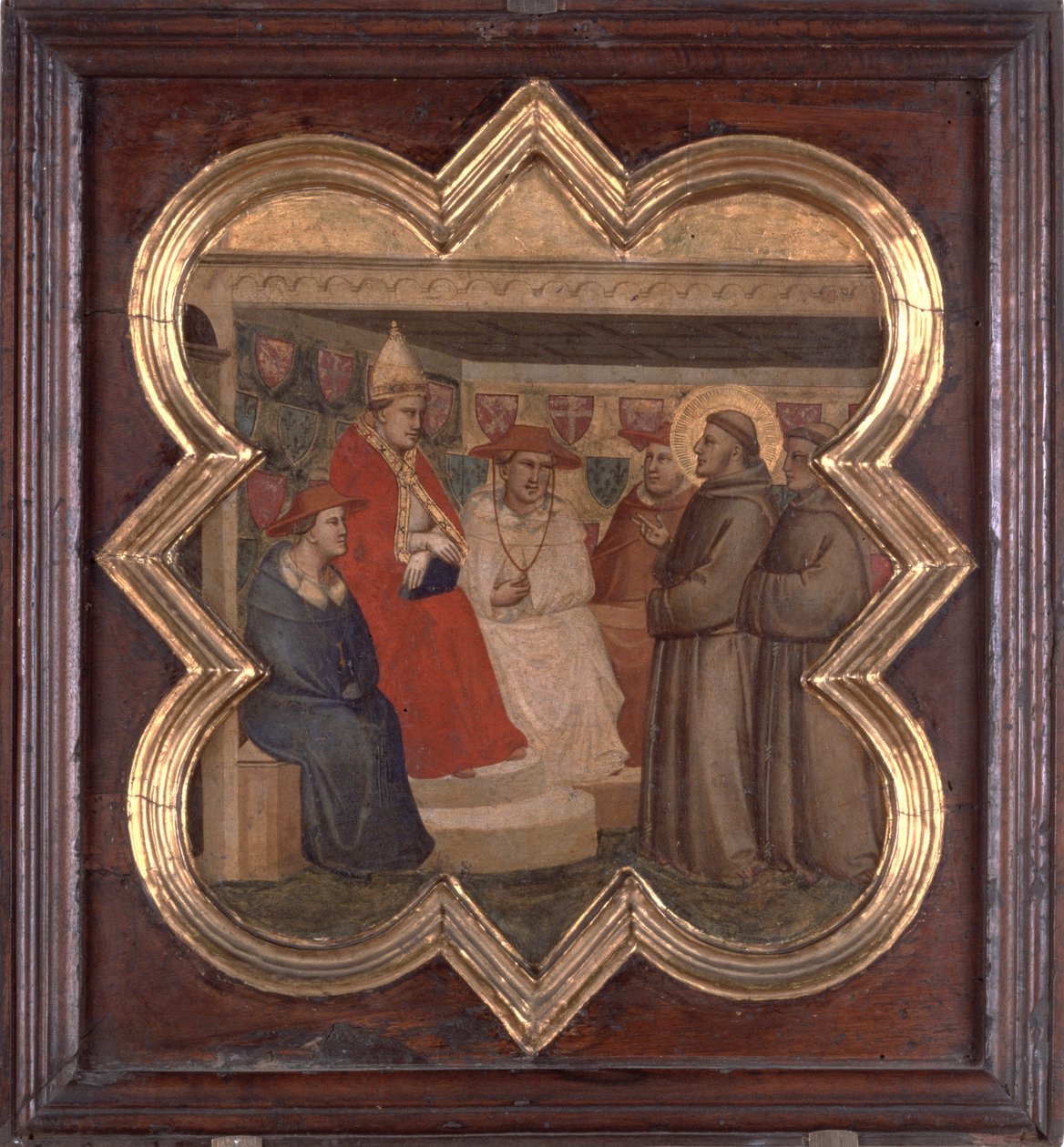 Pyhä Franciscus paavin ja kardinaalien edessä (tempera paneelissa) tekijältä Taddeo Gaddi