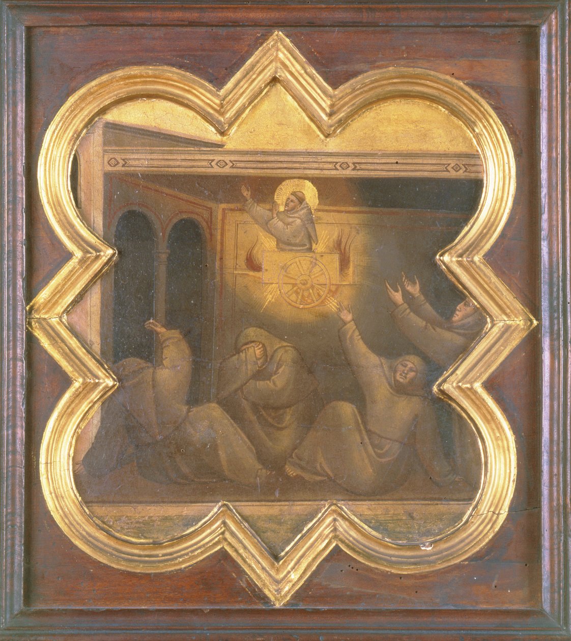 Pyhän Franciscuksen ilmestyminen tulivaunuissa (tempera paneelissa) tekijältä Taddeo Gaddi