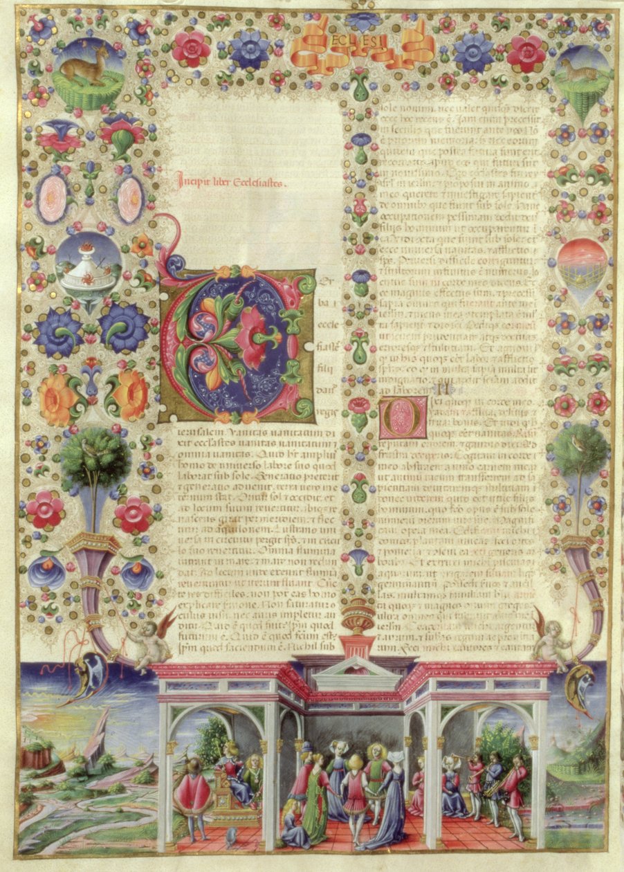 Lat 422 VolI fol.280v Saarnaajan kirjan alku, Borso dEsten Raamatusta, n. 1455-1461 tekijältä Taddeo Crivelli