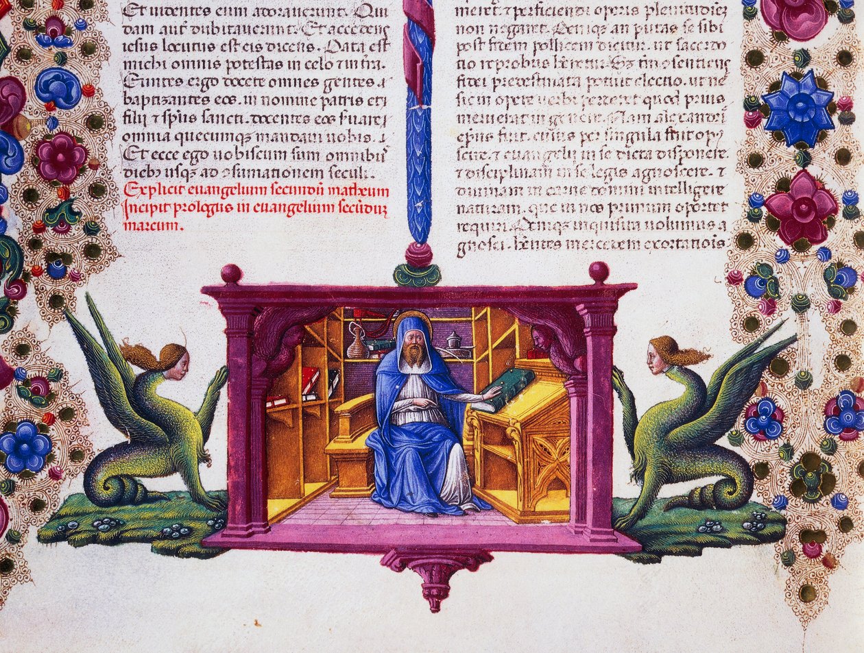 Reunusfriisi sivun alaosassa evankelista Pyhän Matteuksen kanssa, II osa f 148, v, Borso d
