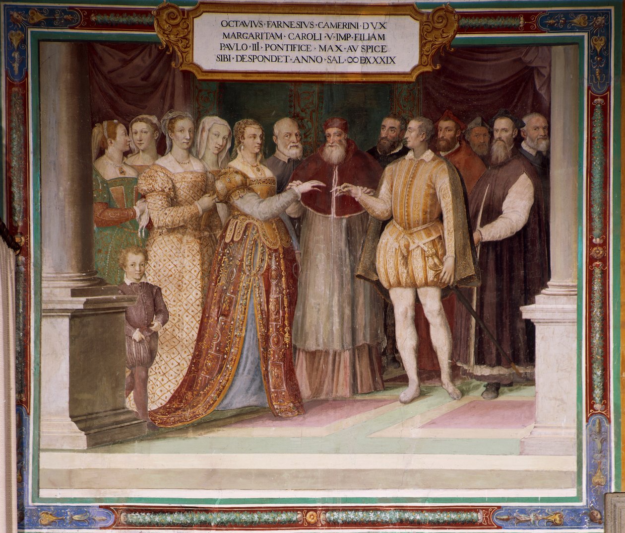 Italia, Lazion alue, Caprarola (Viterbon maakunta), Farnesen palatsi, Taddeo Zuccarin Ottavio Farnesen häät Itävallan Margaretan kanssa, fresko tekijältä Taddeo Zuccari