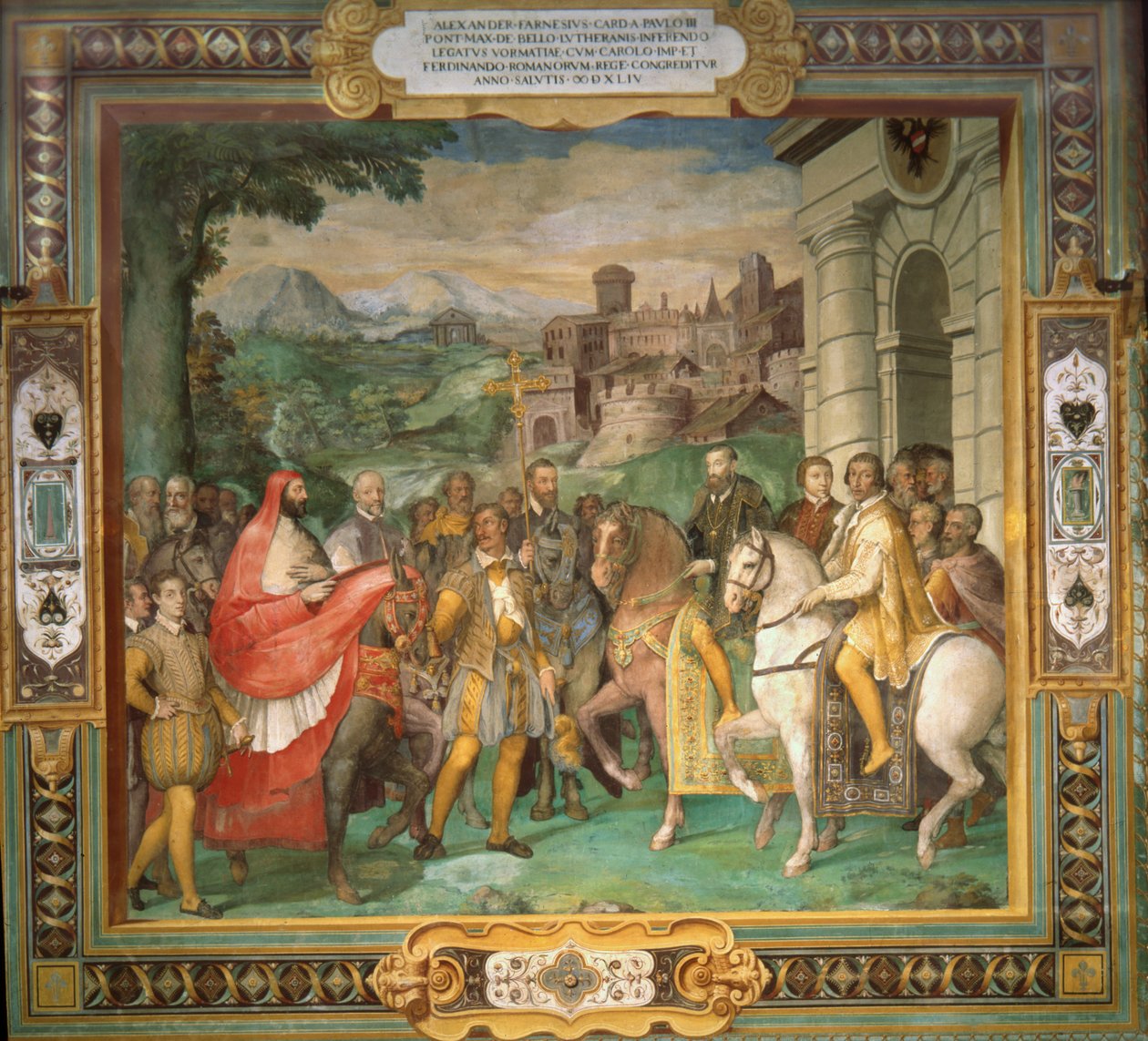Pyhän Rooman keisari Kaarle V:n ja Alessandro Farnesen tapaaminen vuonna 1544 tekijältä Taddeo Zuccari