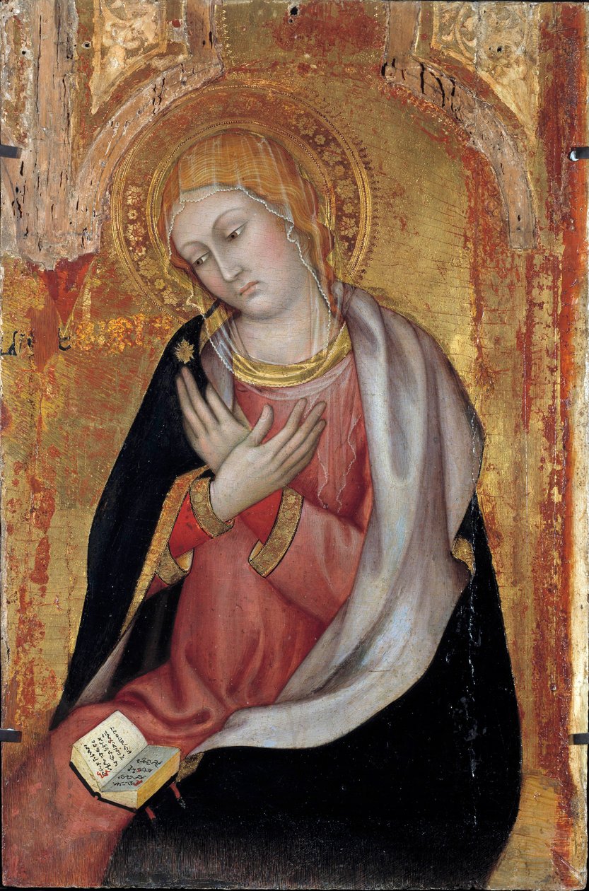 Taddeo di Bartolon Marian ilmestyksen neitsyt alttaritaulu (1400-luvun alku). Himmeä. 0,77x0,55 m. Avignon, Musee du Petro Palais tekijältä Taddeo di Bartolo