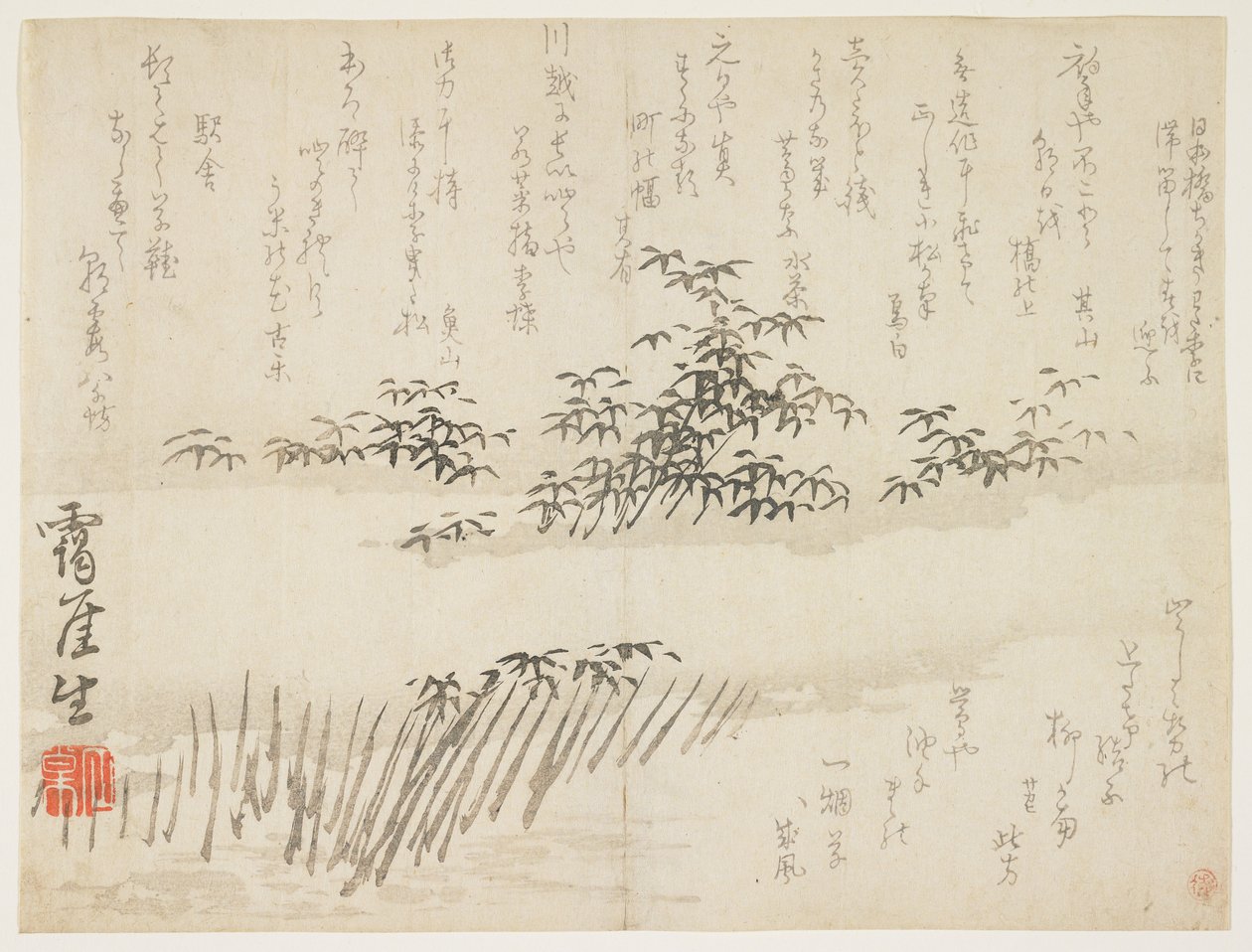 Bambu lumessa, n. 1830-43 (puupainatus) tekijältä Takaku Aigai