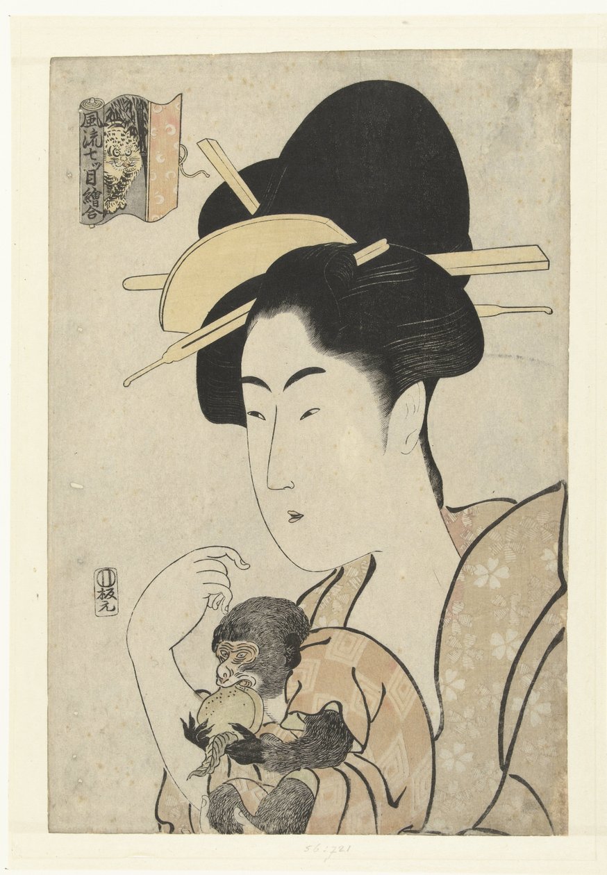 Nainen apinan kanssa: Apina ja tiikeri Elegant Print Equations of Seven Eyes (sarjan nimi) Furyu nanatsume e-awase (sarjan nimi esineessä) tekijältä Tamagawa Shucho