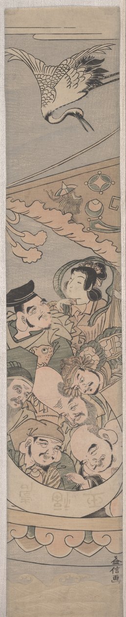 Seitsemän onnenjumalaa ja kurkku, noin 1770-luku tekijältä Tanaka Masunobu