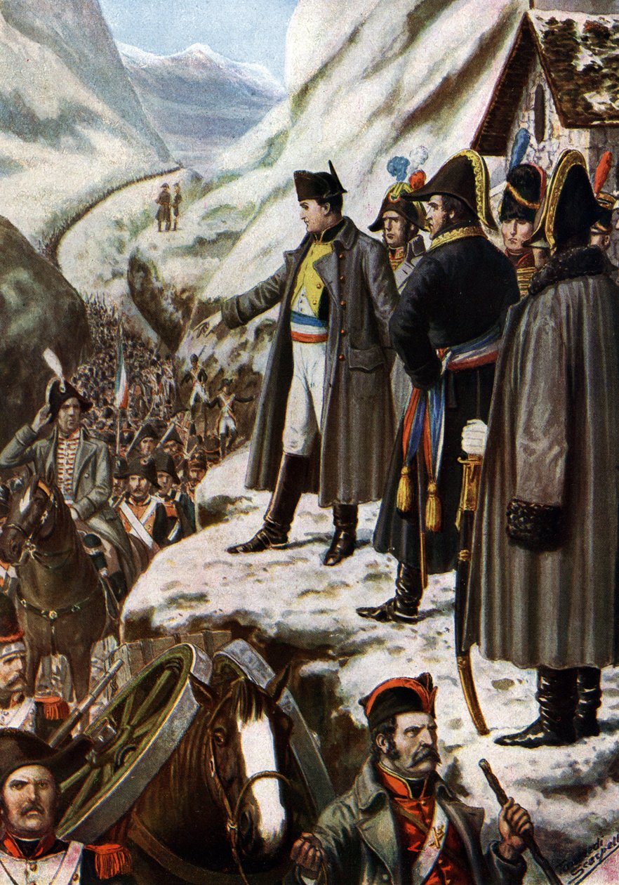 Italian kampanja: "Napoleon Bonaparten (1769-1821) ranskalainen armeija Grand Saint Bernardin (Grand Saint Bernard) matkan aikana, 20. toukokuuta tekijältä Tancredi Scarpelli