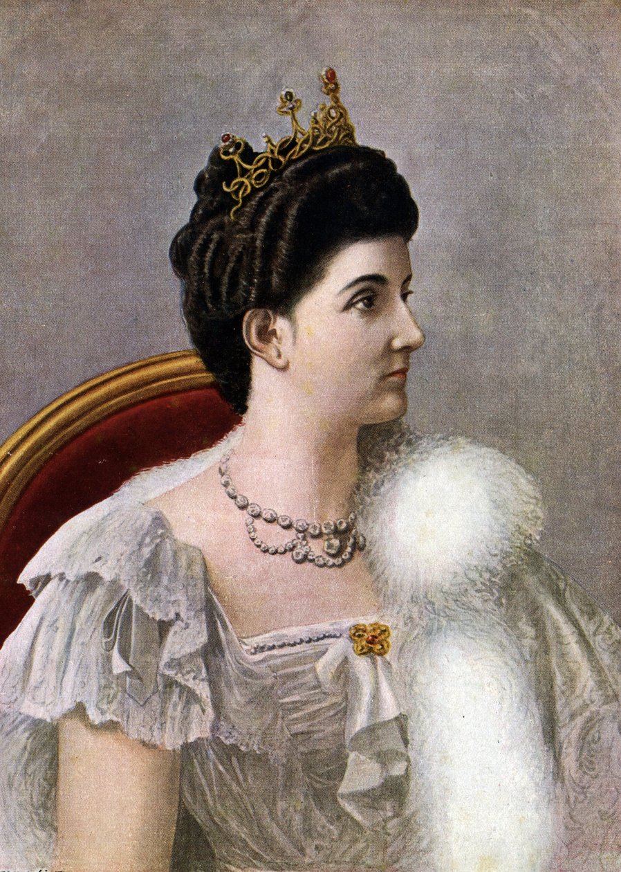 Muotokuva Italian kuningattaresta Helene (Elena) Montenegrosta (1873-1952) Tancredi Scarpellin (1866-1937) kuvitus Paolo Giudicin "Storia d