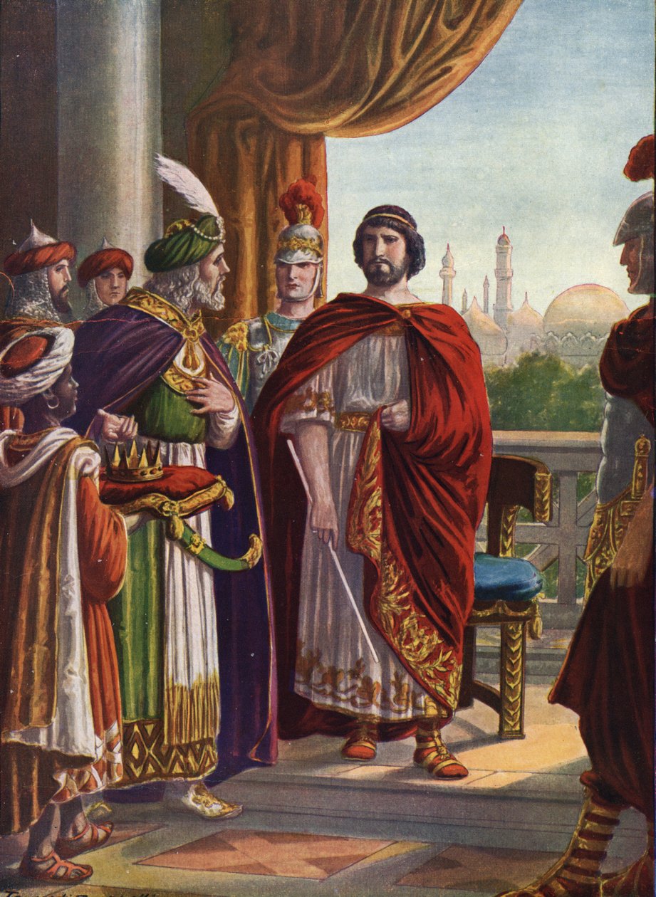 Rooman antiikin aika: keisari Julianus luopio (Julianus filosofi tai Julianus II), jonka Persian kuningas Shapur II voitti vuonna 363 jKr”” (Rooman keisari Julianus luopio (Julianus filosofi) ja Persian kuningas Shapur II, 363 jKr.) Kuvitus: Tancre tekijältä Tancredi Scarpelli