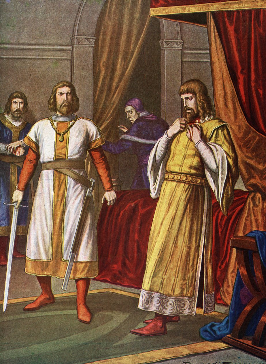 Otton de Wittelsbachin Bavieren kreivipalatiini murha Švaabian prinssi Philip (1177-1208) 21.6.1208 Bambergissa (Swabenin Filippoksen (Philipp von Schwaben) salamurha Bambergissa, 21. kesäkuuta 1208, kreivi Otto VIII Wittelsbach) I tekijältä Tancredi Scarpelli