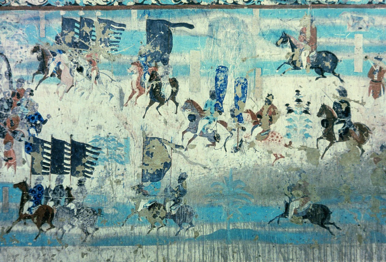 Zhang Yichao, Länsi-Gansun kuvernööri retkellä tiibetiläisiä vastaan, Tang-dynastia, 850-907 (seinämaalaus). tekijältä Tang Dynasty Chinese School