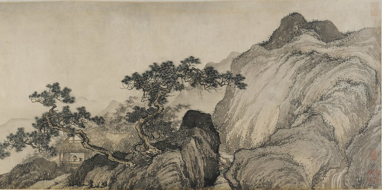 The Thatched Hut of Dreaming of an Immortal, Ming-dynastia (tussi ja väri paperille) tekijältä Yin Tang