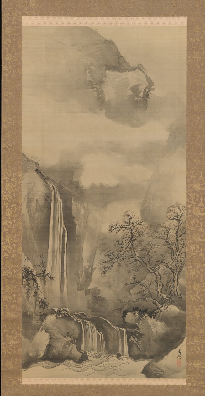 Maisema ja vesiputous, 1828. tekijältä Tani Buncho